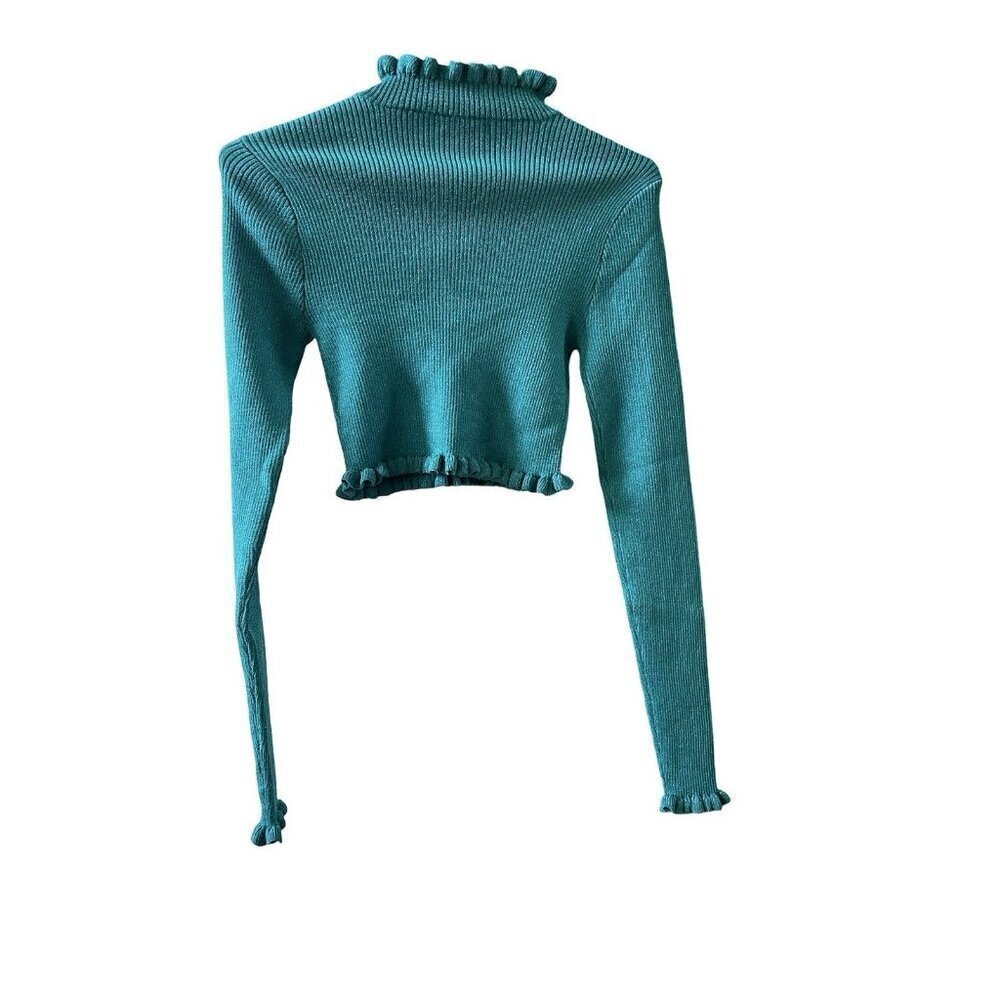 NWT For Love & Lemons "Lorelei" Cropped Sweater Top Teal Blue Metallic XS - Picture 7 of 11